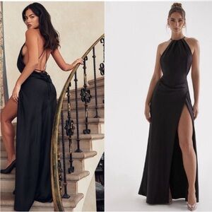 NWOT HOUSE OF CB Zanab Black‎ Thigh Slit Open Back Maxi Dress sz S